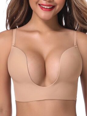 Deep Plunge Longline Bra in Nude